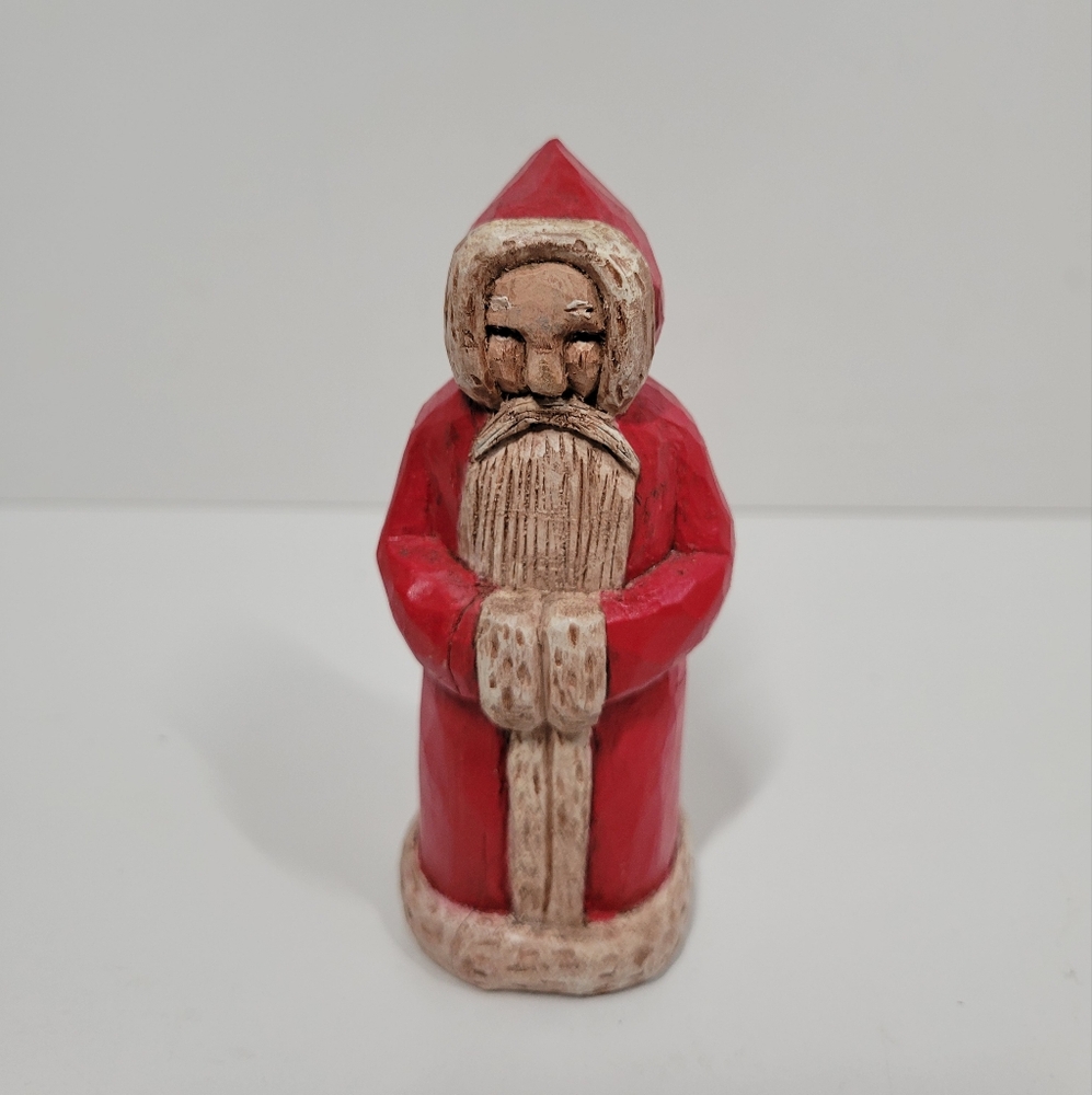 Vtg Lindberg Folk Art Wood Carved Santa Claus 4" Sculpture Figure